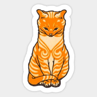 Mustard color kitten sitting art nouveau Sticker